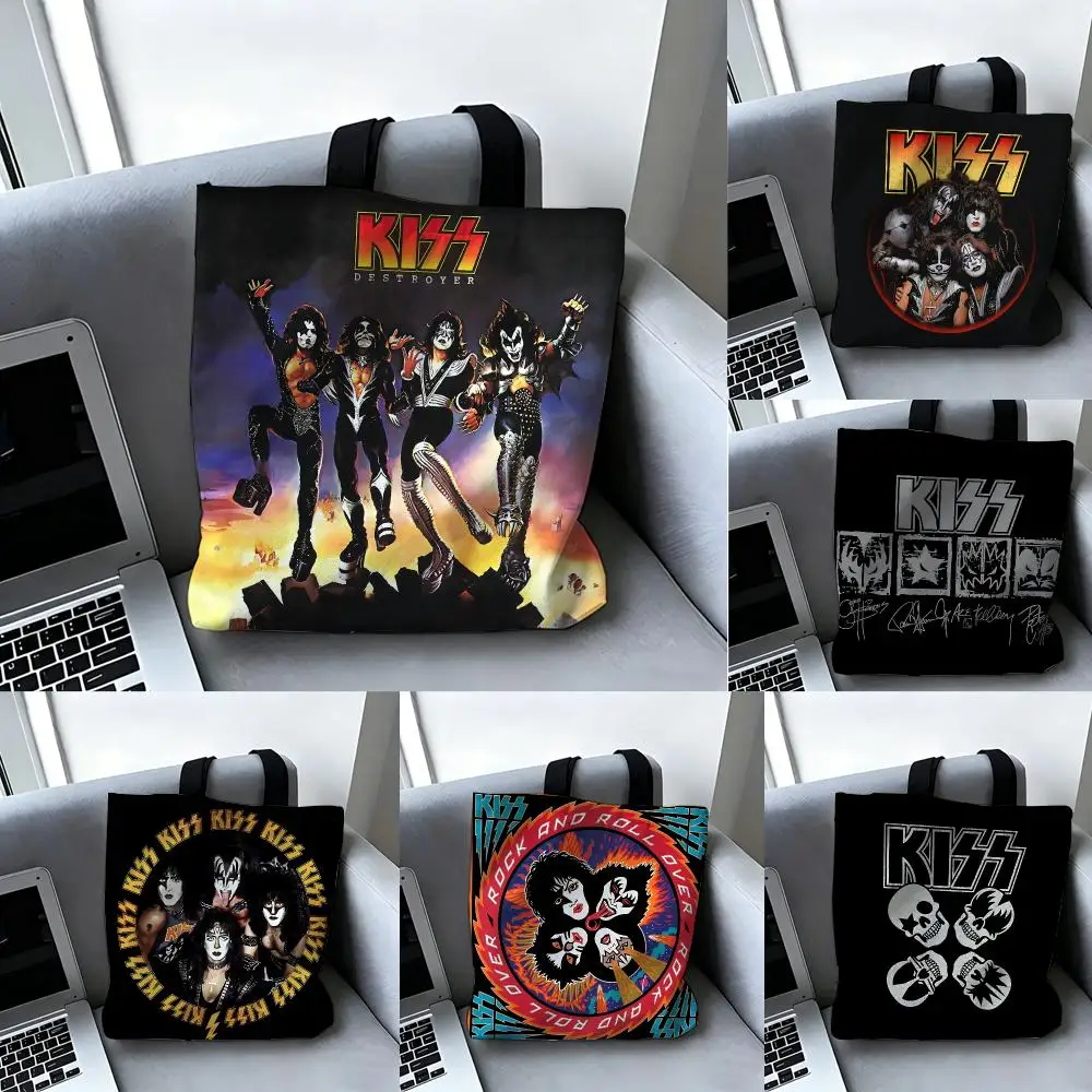 Band K-Kiss Storage Bags Canvas Double-Sided Print Tote Bag Large Capacity Shoulder Fashion Shopping Handbag