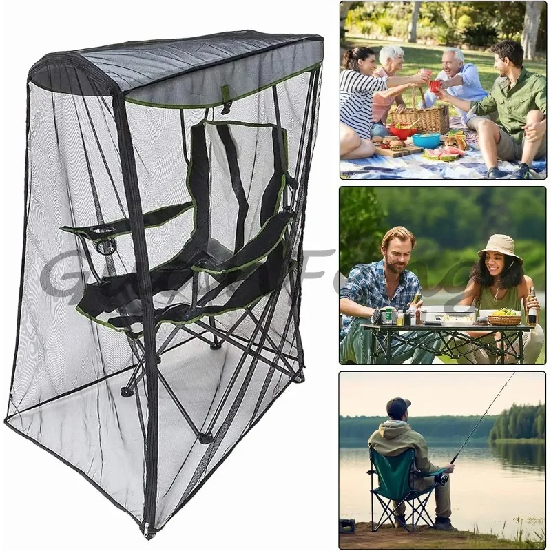 Portable folding fishing chair outdoor camping chair with mosquito net and awning