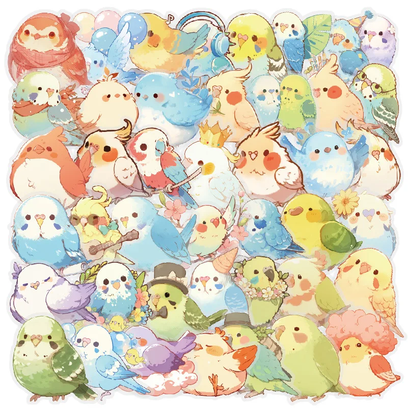 50Pcs Cartoon Parrot Stickers for DIY Scrapbook Laptop Skateboard Water ...