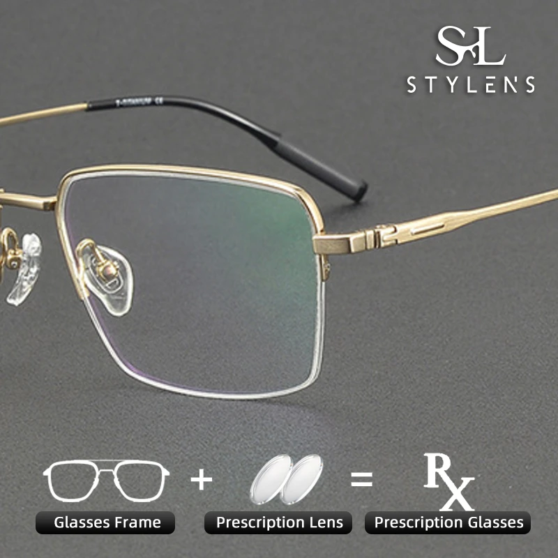 

STYLENS Acetate Pure Titanium Half Frame Prescription Eyewear Fashion Design Men Women Anti Blue Light Progressive Eyewear 81059
