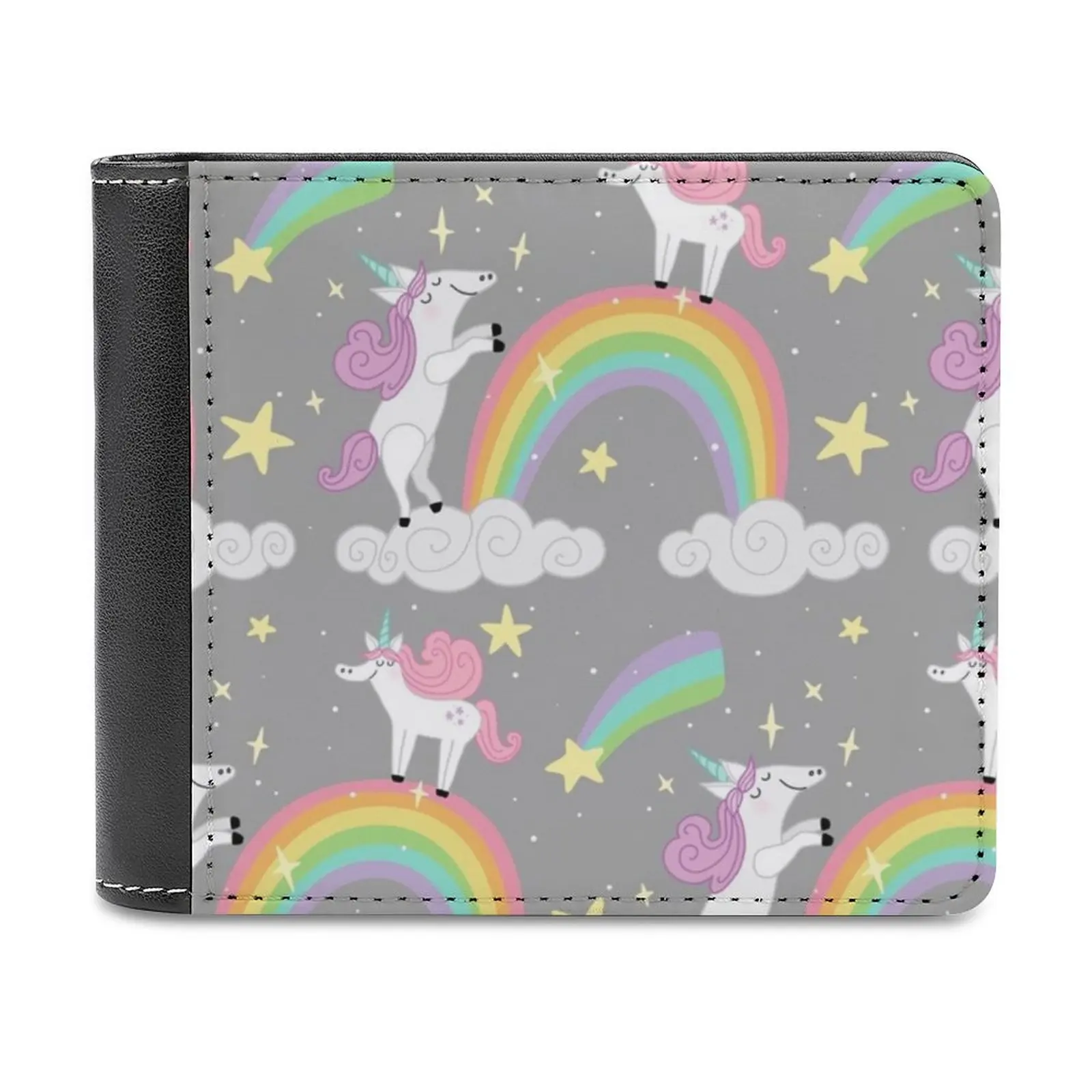 I Believe Grey New Men Wallets Pu Leather Men Purse High Quality Male Wallet Unicorn Rainbow Mythical Mystical Magic Magical