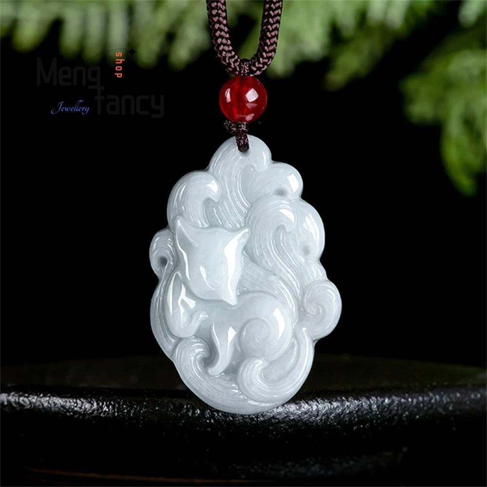 

Natural Myanmar A-goods Jadeite Nine-tailed Fox Glutinous Seed Jade Pendant Exquisite High-grade Fashion Jewelry Holiday Gifts