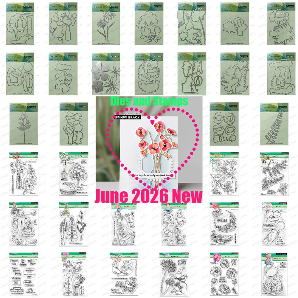 Junio 2026 Nuevo Set de Troqueles Metálicos y Sellos Penny Black Happiness Sending Smiles para DIY, Scrapbook, Álbum de Fotos Hecho a Mano, Diario y Calendario