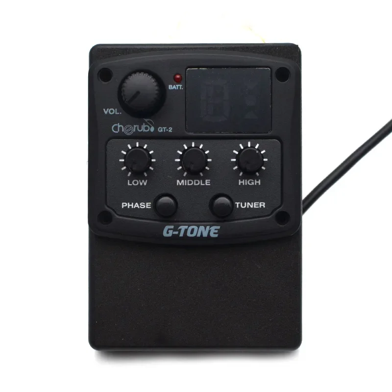 Cherub G-Tone Series Acoustic Guitar Preamp GT-2/GT-3/GT-4 Piezo Pickup 3-Band EQ Equalizer LED Tuner Black