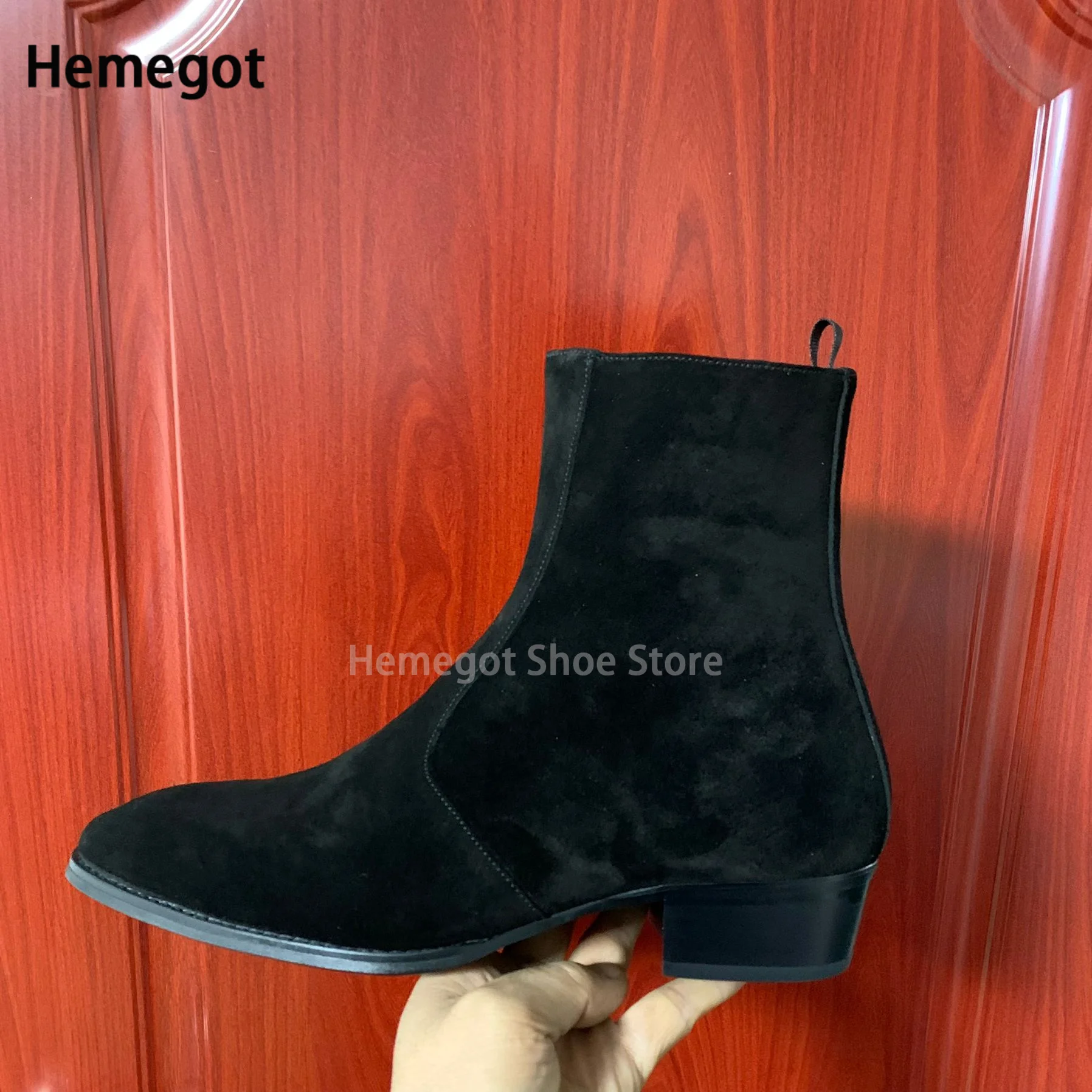 Black Sanded Leather Chelsea Boots Men\'s Side Zipper Booties Spring Fashion High Quality Personality Pointy Toe Boots for Males