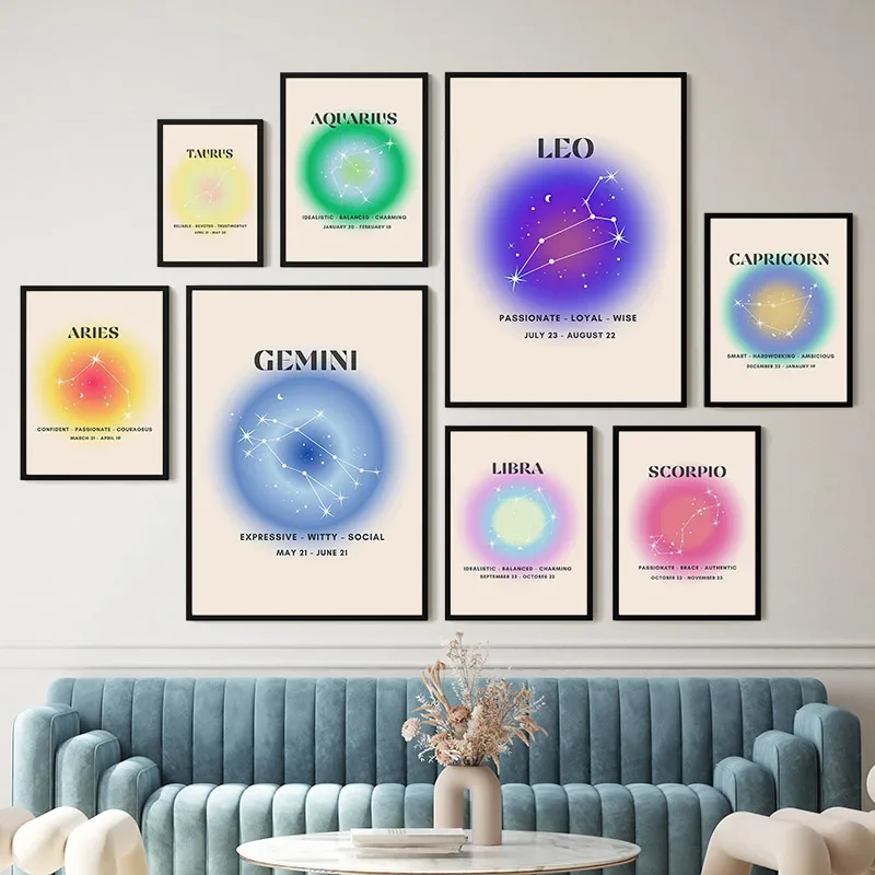 Constellation Aries Virgo Aquarius Wall Art Print  Gradual Energy Canvas Painting YK Poster Decor for Living Room