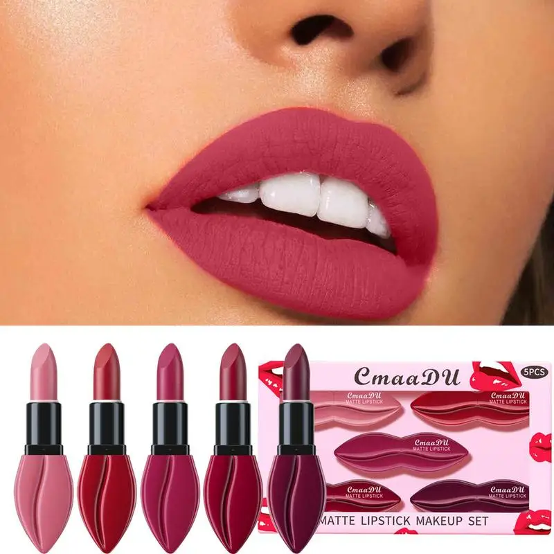 5 lucidalabbra Set cosmetico rossetti trucco velluto opaco cosmetico ad alto pigmento per la festa di nozze regalo