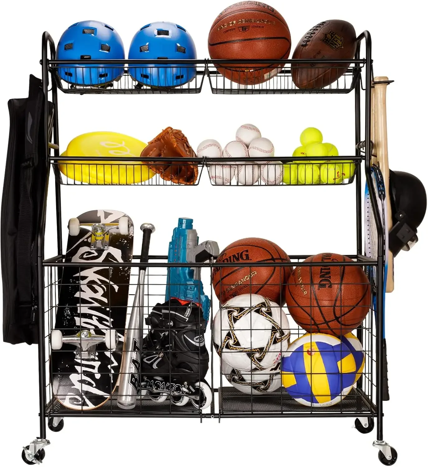 

Sports Equipment Organizer for Garage, Sports Storage for Garage,Garage Toy Storage,Rolling Basketball Rack,Storage for Nerf Gun