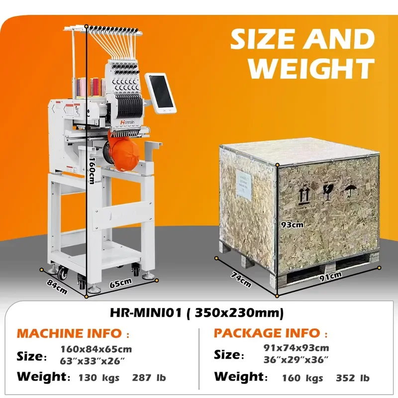 Honrain Chinese Factory Flat Tshirt Cap Long Life Service Single Head Industrial Automatic Embroidery Machine