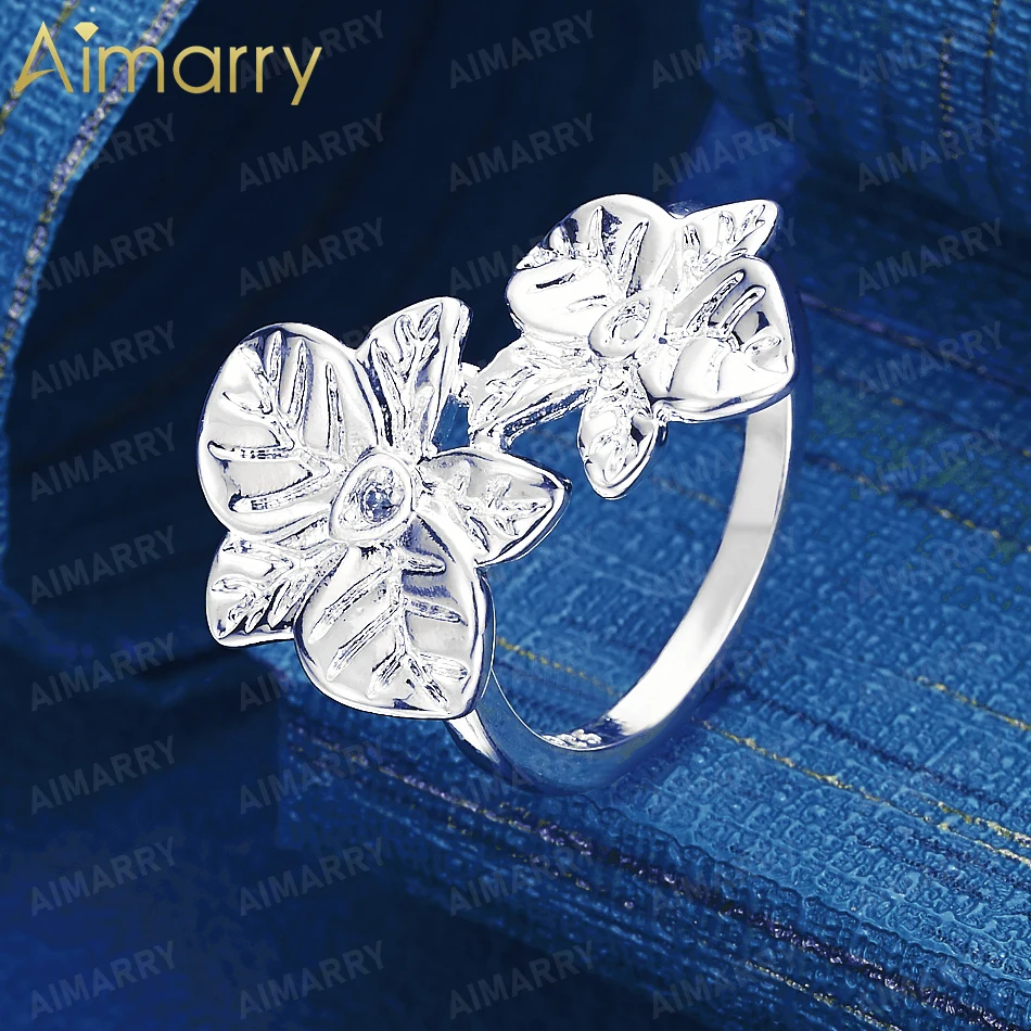925 Sterling Silver 7-10# Three-dimensional Relief Double Flower Ring Women's Gift Wedding High-quality Fashion Jewelry