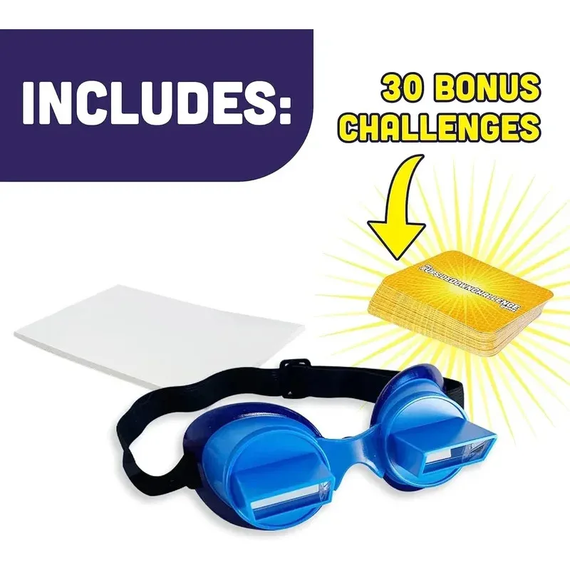 Lunettes de défi à l'envers, jeu complet de défis amusants avec lunettes à l'envers pour adultes et enfants de 7 ans + cadeaux pour enfants