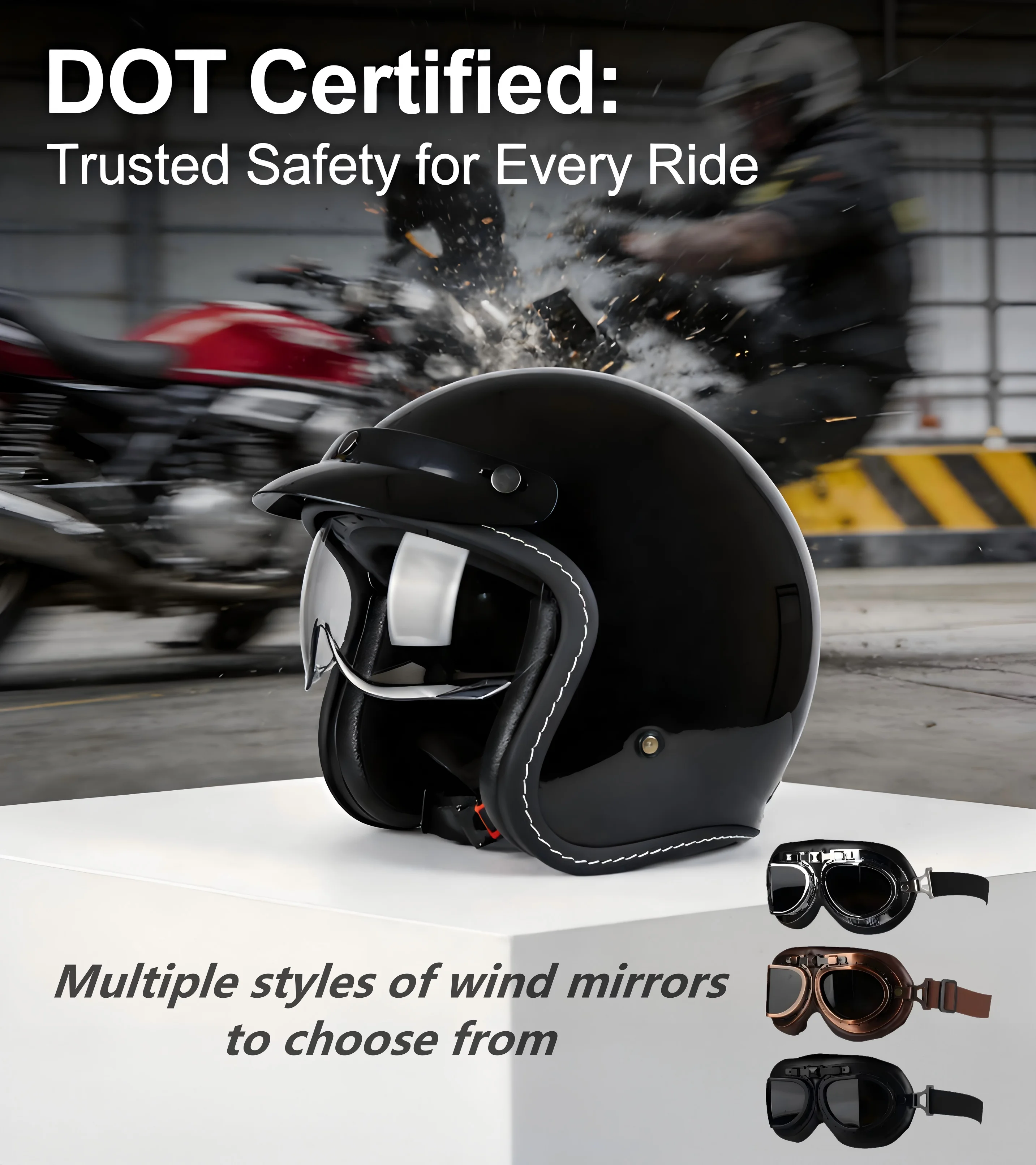 VGV 618 open helmet, multiple goggles to match freely, built-in sun visor, men's and women's outdoor safety riding helmets