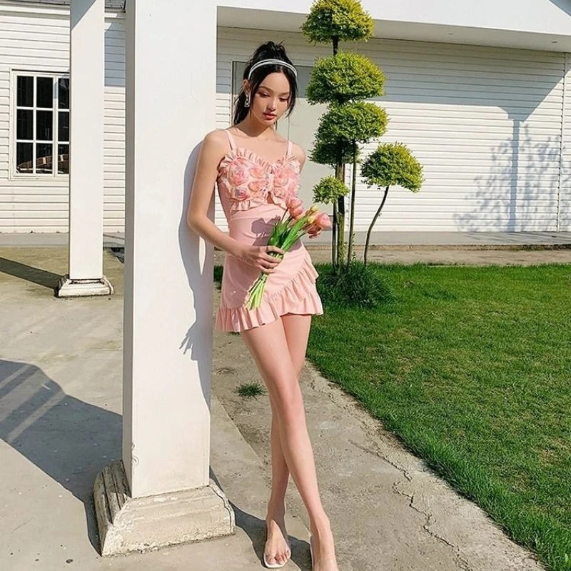 여성용 2026 신상 원피스 스커트 수영복 슬리밍 모던 수영복 빈티지 비치 드레스 온천 휴가용 썸네일 4