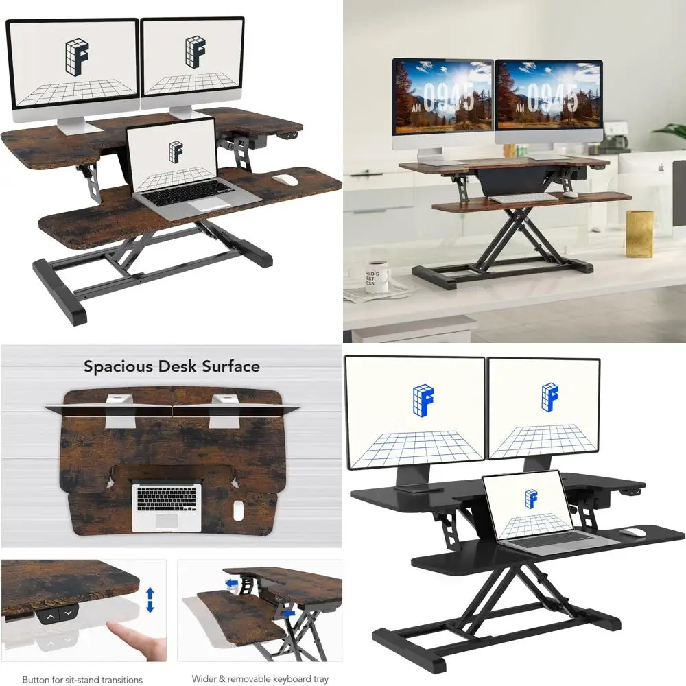 Height Adjustable Electric Desk Converter 36 for Computer Monitors and Laptop Workstations, Motorized Riser with Adjustable Desk