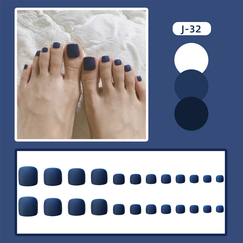 

24Pcs/Set Dark Blue Frosted French Press on Nail Full Coverage Acrylic Wearing False Nails Adhesive Removable Fake Nail Tips