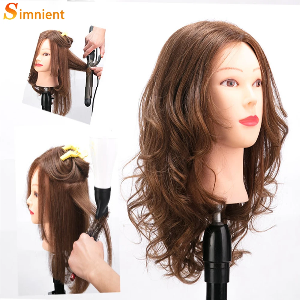 Simnient-cabezas de Maniquí de Cabello 100% humano para entrenamiento del cabello, estilismo Solon, peluquería, cabeza de muñeca para práctica de peinado