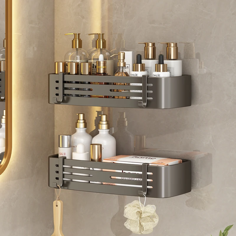 Bathroom Shelf Makeup Organizer Aluminum Alloy Shampoo Storage Rack Shower Shelf Bathroom Accessories No Drilling Wall Shelf