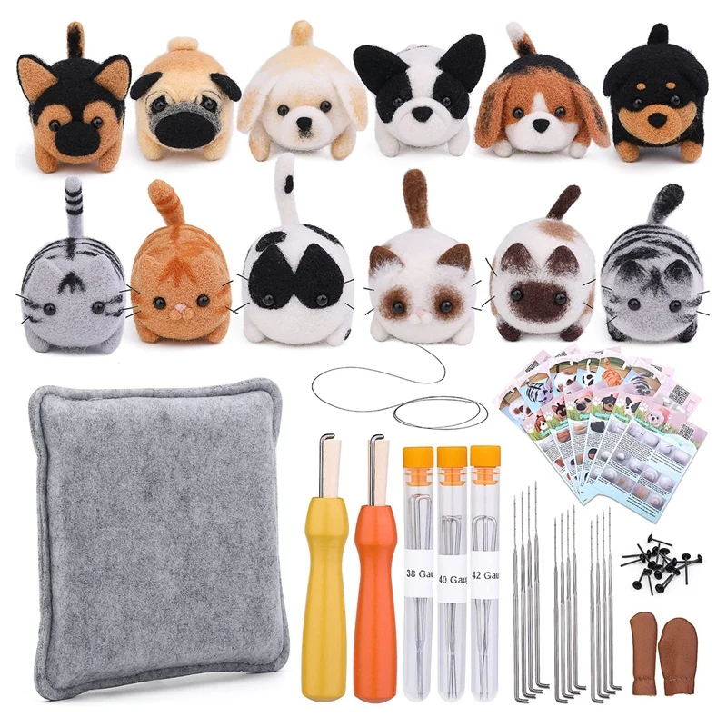 12 Pcs Needle Felting Kit Doll Wool Needle Felting Beginner Kit With Instruction,Felting Foam Mat And DIY Needle Craft