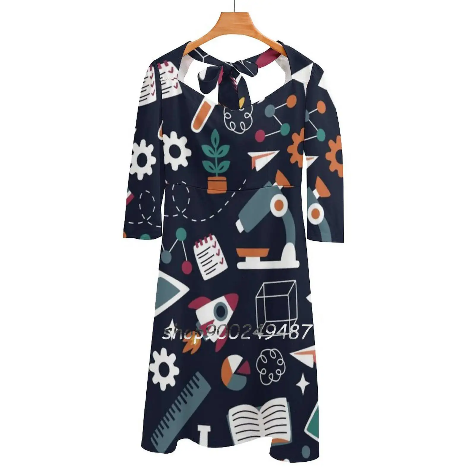 Amazing Science Flare Dress Square Neck Dress Elegant Female Fashion Printed Dress Amazing Science Science Maths Physics