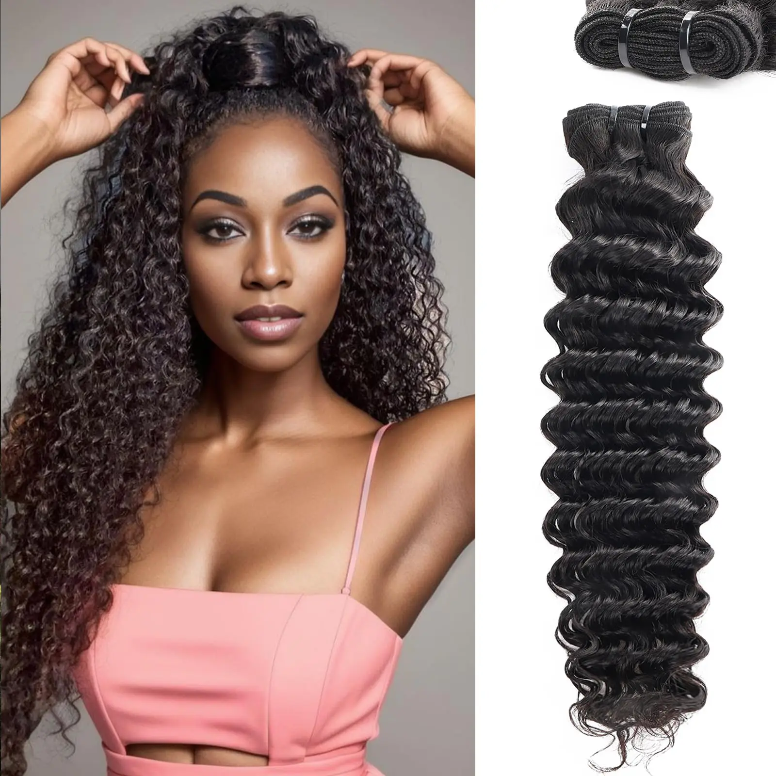 Deep Wave Human Hair Bundles 18 20 22 Inch Brazilain Water Wave Human Hair Bundles Curly Bundles Human Hair Extensions Natural