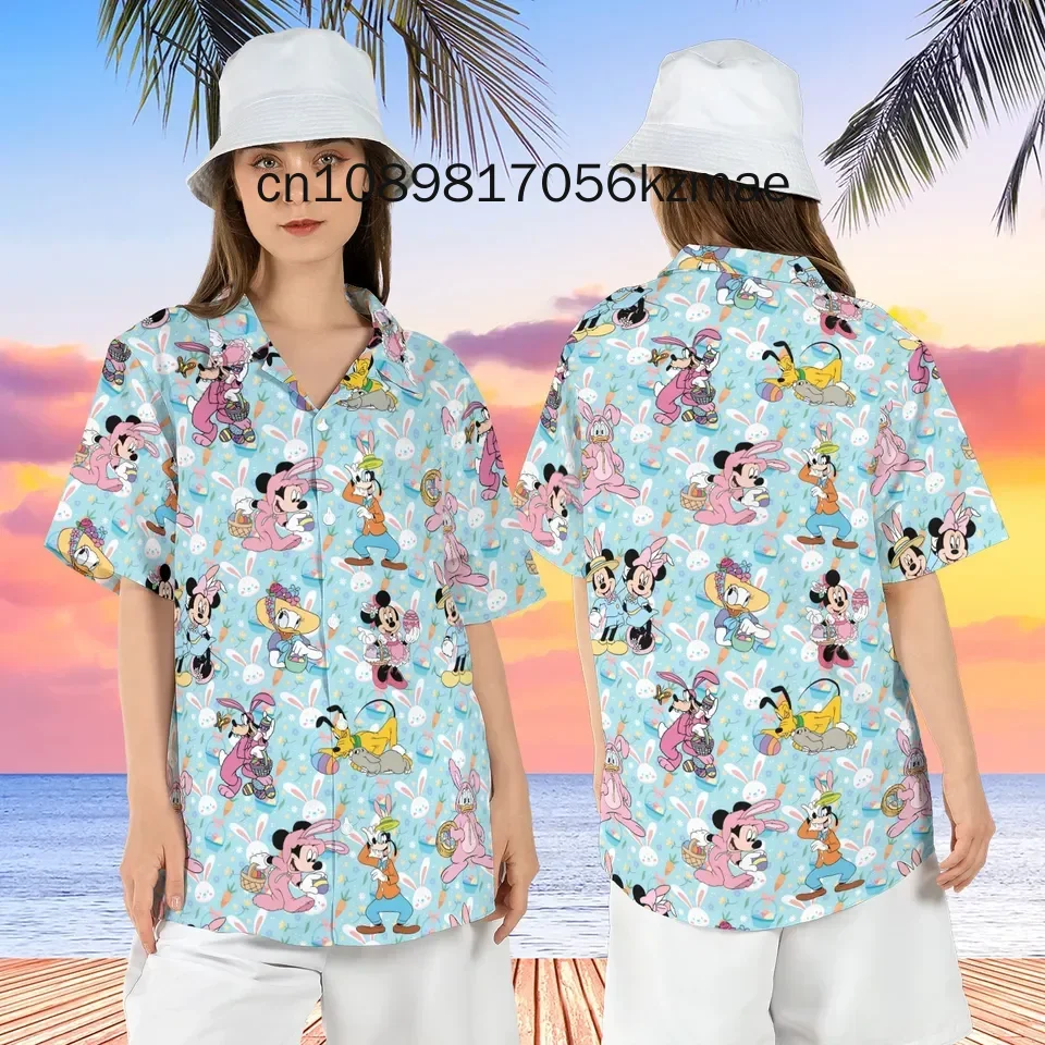 2024 New Disneyland Easter Hawaiian Shirt Fashion Short Sleeve Shirts Men Women Kids Casual Beach Disney Hawaiian Shirts