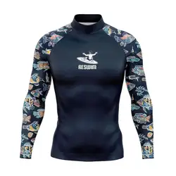 Fish Rash Guards Swimsuit Men's Surfing Diving Swimwear Long Sleeve T-shirts Swim Tops Uv Swimming Tight Surf Shirts Gym Clothes