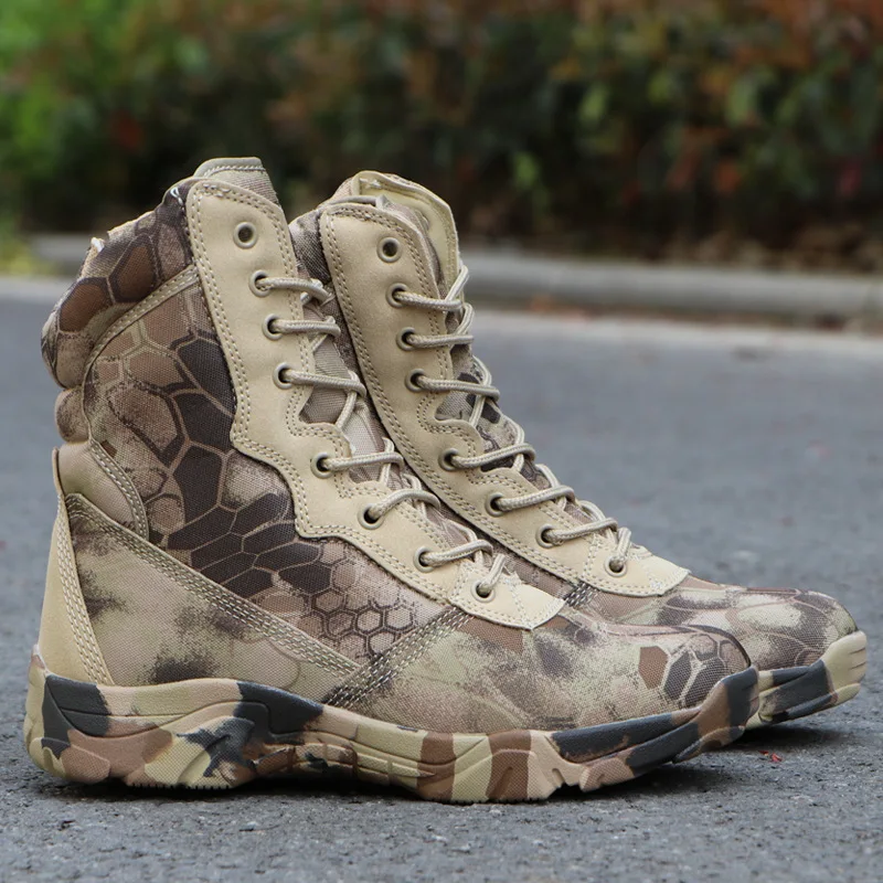 Outdoor Men\'s Boots High Top Python Camouflage Combat Boots Tactical Desert Boots Men Shoes  Motorcycle Boots Woman