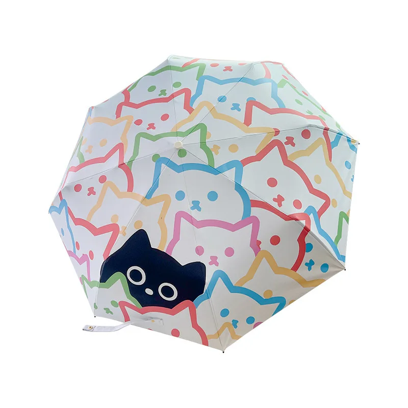 Umbrella Cute Multi-color Cat Sunny and Rainy Umbrella Student Full Automatic Black Coating UV Protection Sunshade Sun-proof NEW