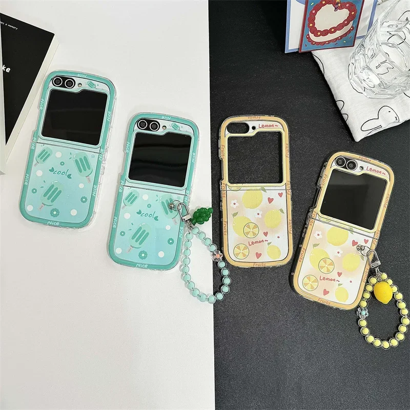 Cute Ice Cream Fruit Phone Case for Samsung Galaxy Z Flip 6 5 4 3 Protective Back Cover for ZFlip4 ZFlip5 ZFlip6 Case Shell