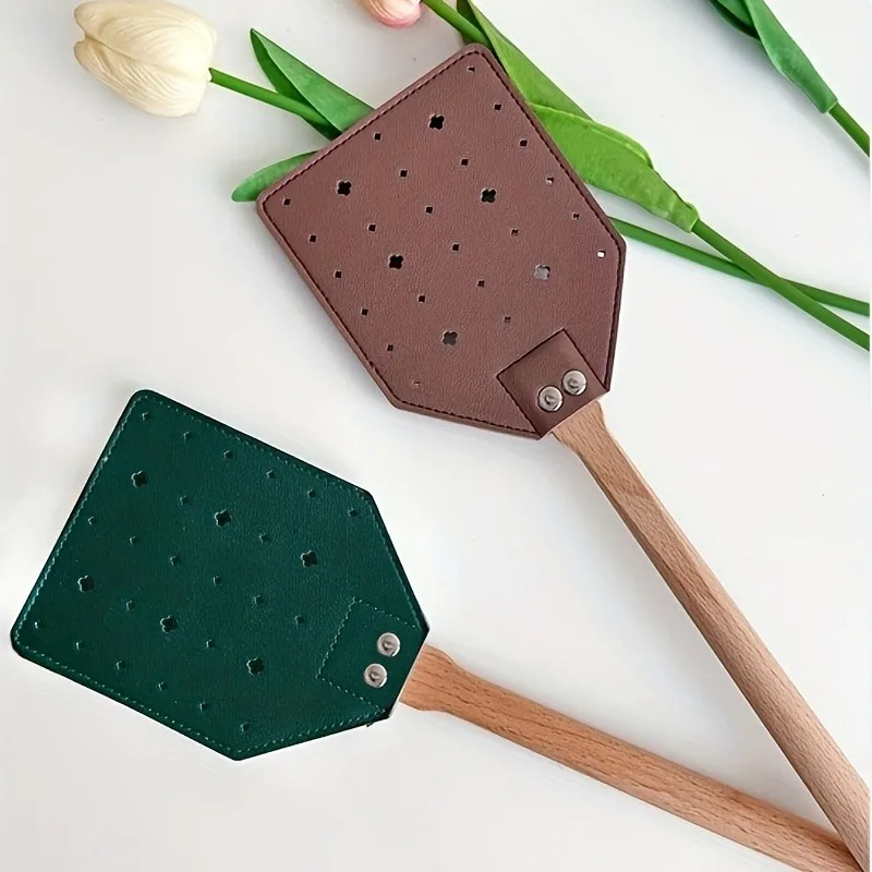 1PC Sturdy Leather Fly Swatter, Heavy-duty with Durable Wooden Handle, Household Summer Mosquito, Manual