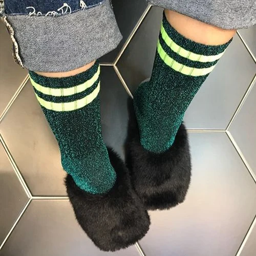 Imagen 2 del producto Calcetines con purpurina a rayas para mujer, medias de filigrana Harajuku a la moda, lencería femenina, calcetines sueltos de seda brillante, ropa de calle para chica