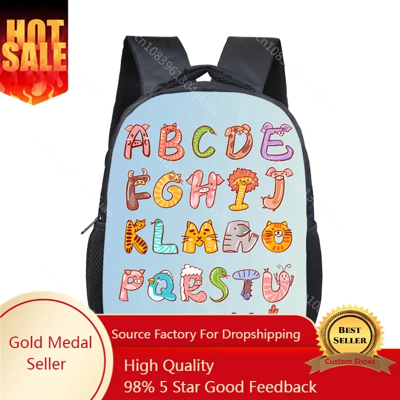 Alphabet 26 Letters Print Backpack Children Schoolbags for 2-4 Years Kids A-Z Letter Kindergarten Bag Baby Toddler Bookbags Gift