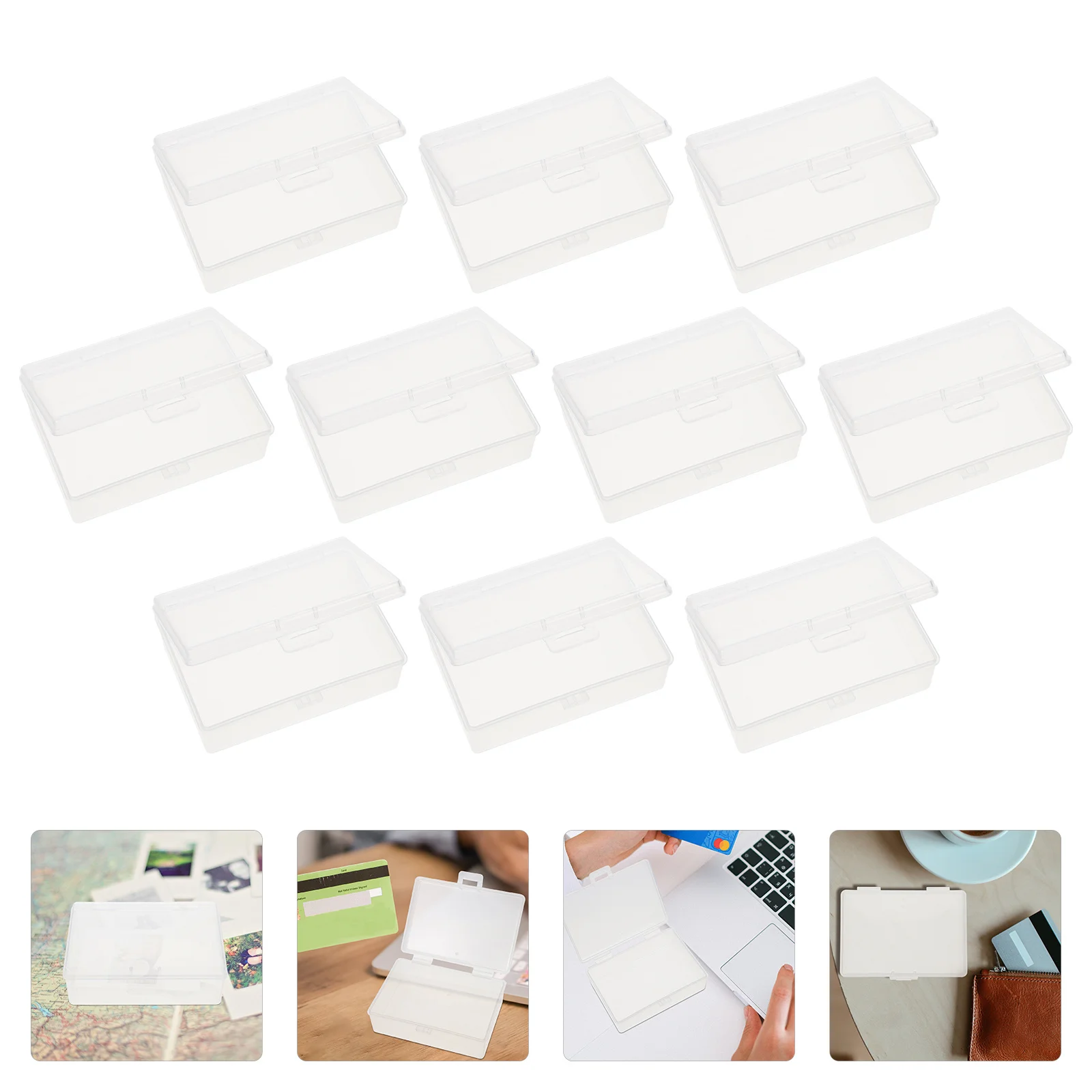 

10Pcs Card Storage Boxes Clear ABS Business Card Holders Multi-Function Portable Organizer Transparent Case