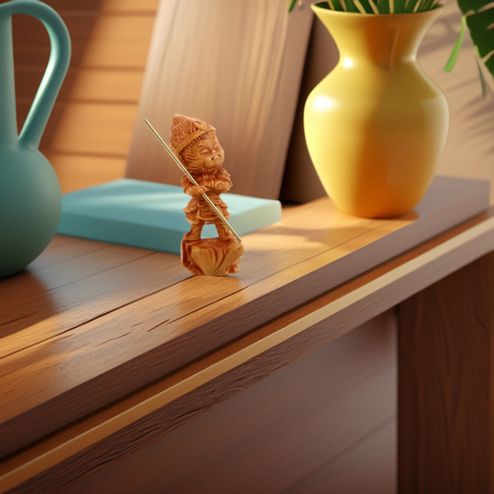 

Hand Carved Wooden Monkey King Statue Miniature Wukong Sculpture Car Dashboard Home Ornament Small Wood Animal Sculpture Chinese