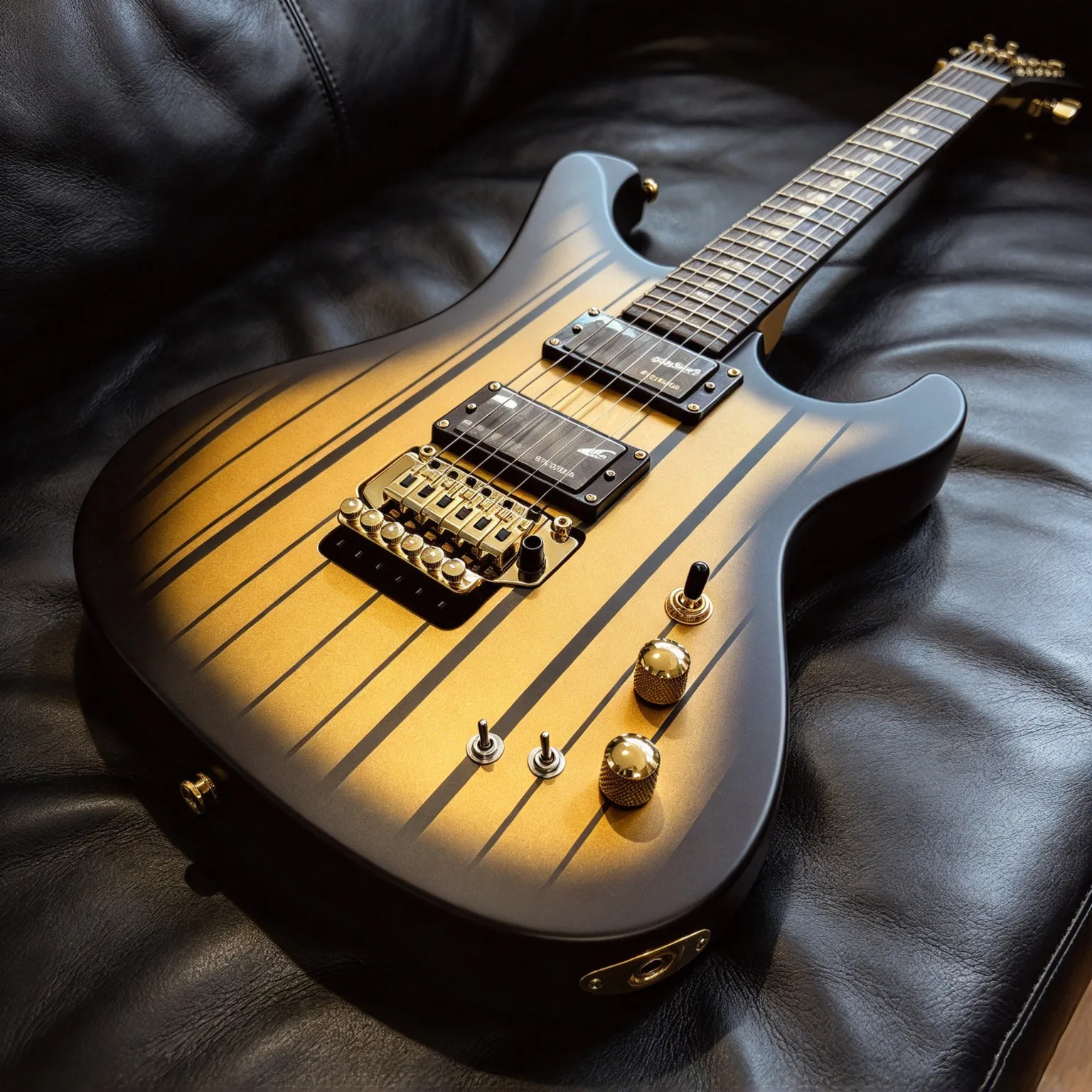 Alien-Shaped Electric Guitar With Sharp Corners, Matte Black And Gold Gradient Finish, Dual Pickup System, Baton Inlaid Fingerboard, 24 Frets, Gold Accessories, Suitable For Heavy Metal, Hard Rock, Christmas Gift, In Stock, Free Shipping