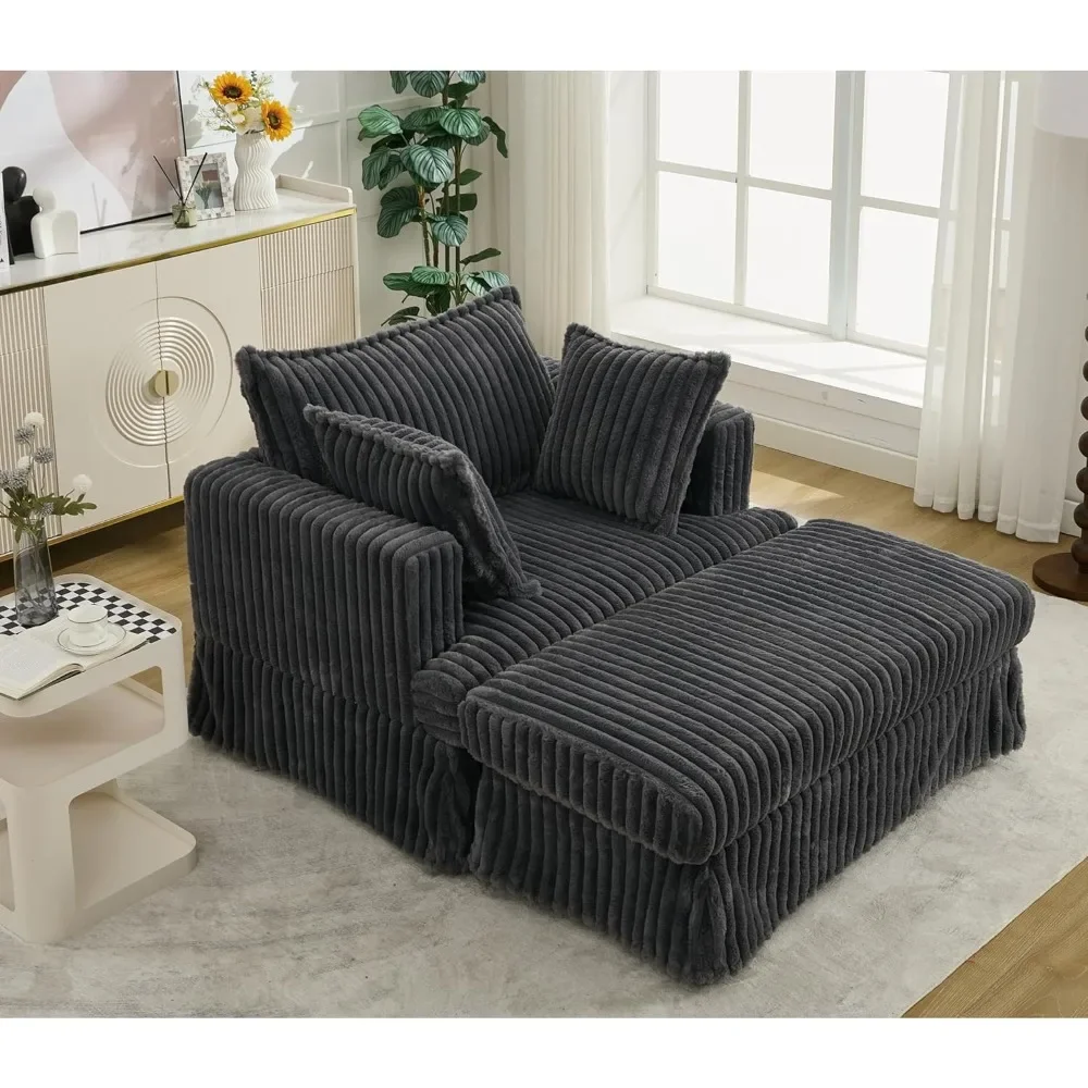 

47.7" Oversized Corduroy Chaise Longue Chair with Ottoman,Deep Seat Reclining Chair Sofa,Comfy Thicked Upholstered Pad Lounge