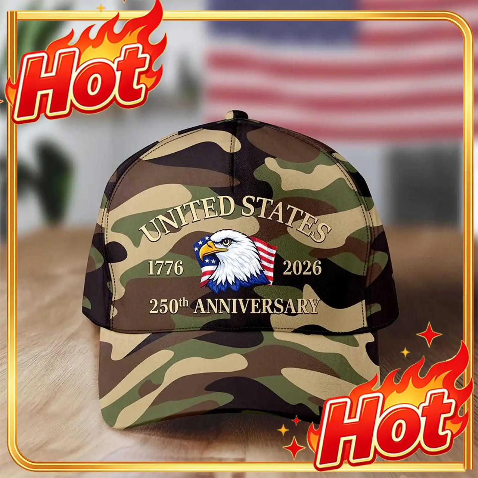 Custom United States 250th Anniversary Camouflage Eagle Hat Patriotic USA Baseball Cap 1776-2026 Military Style Gift