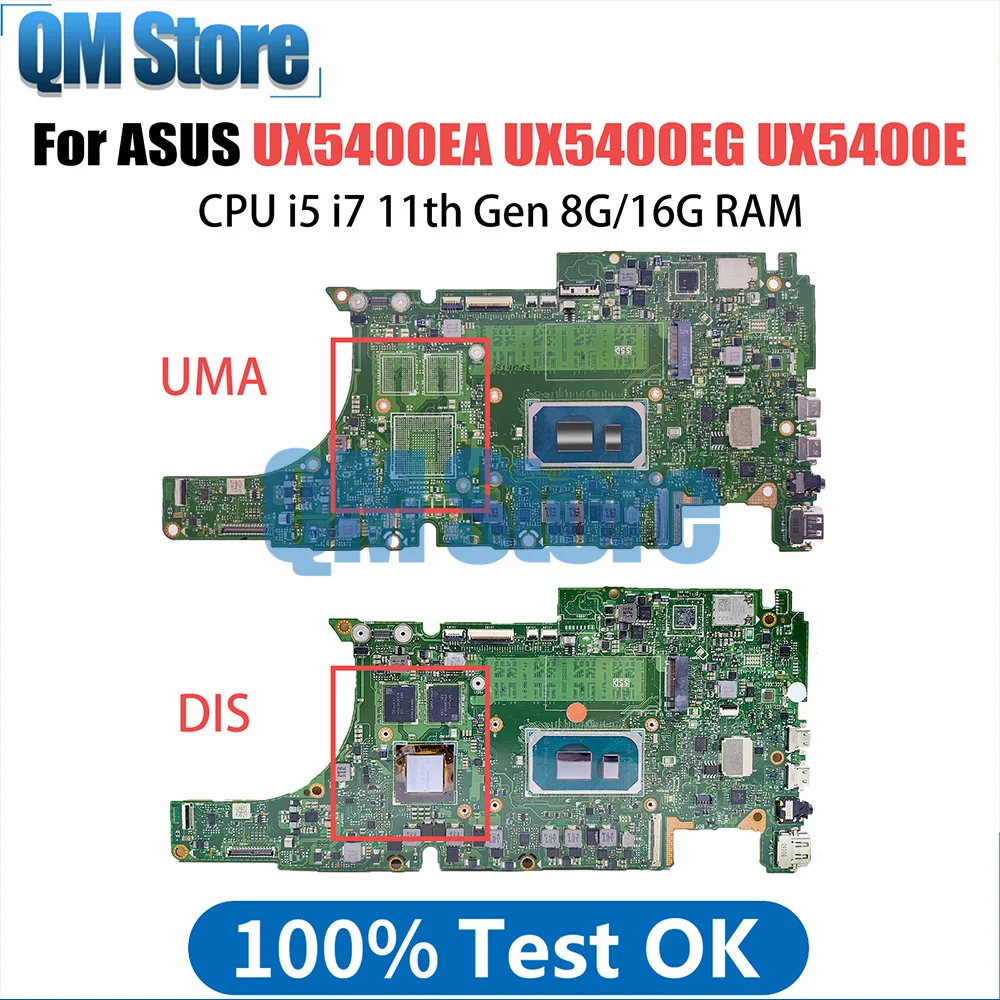 Notebook Motherboard For ASUS ZenBook UX5400EA UX5400EG UX5400E Laptop Mainboard with I5 I7 11th Gen CPU 8G 16G RAM V2G UMA