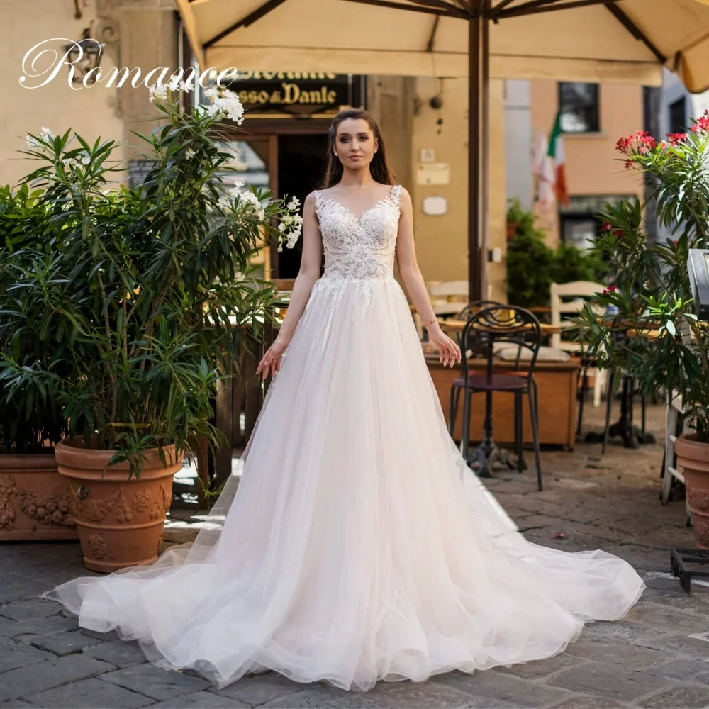 Classic Appliques A-Line Wedding Dress 2025 Lace O-Neck Sleeveless Pleat Court Train Illusion Back Vestidos De Novia Customized