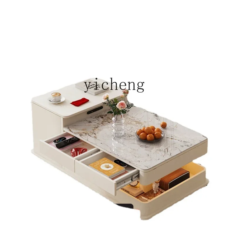

Zf New Small Apartment Home Multi-Functional Movable Lifting Stone Plate Coffee Table Square