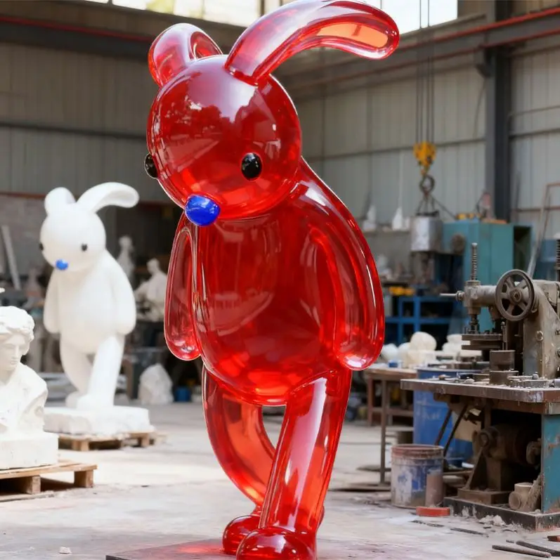 &q Factory Custom Red 150cm Hand-painted Artistic Resin Cartoon Rabbit Sculpture Statue for Outdoor Garden Decoration