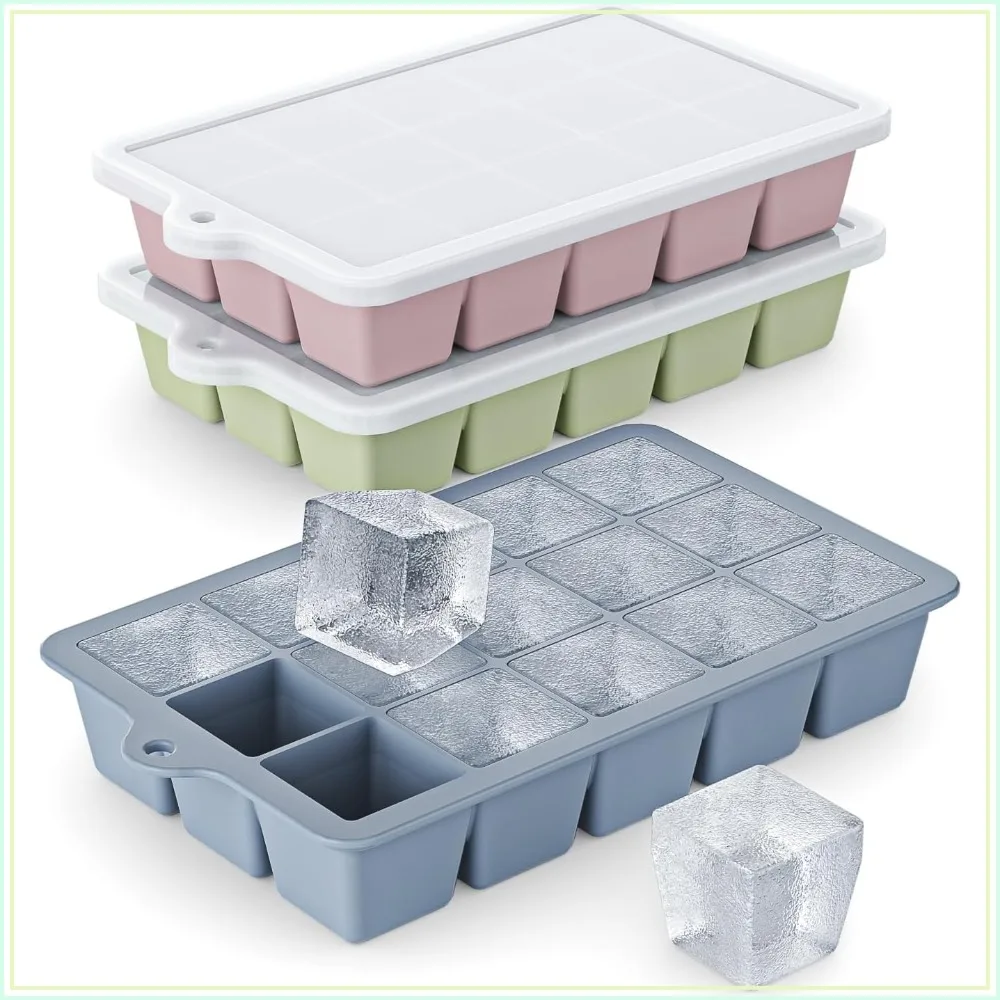 

Silicone Ice Cube Tray 3 Pack - Easy Release with Lid, BPA Free Ice Molds for Freezer, Cocktail & Whiskey