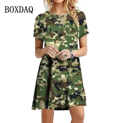 Military Camouflage Dresses For Women 2023 Summer Print Short Sleeve A-Line Dress Loose Casual Oversized Mini Clothing Vestidos