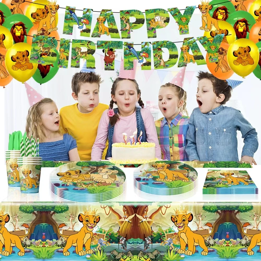 Disney Simba The Lion King Birthday Party Decoration Cartoon Theme Tableware Set Paper Cups Plates Balloons Supplies Baby Shower