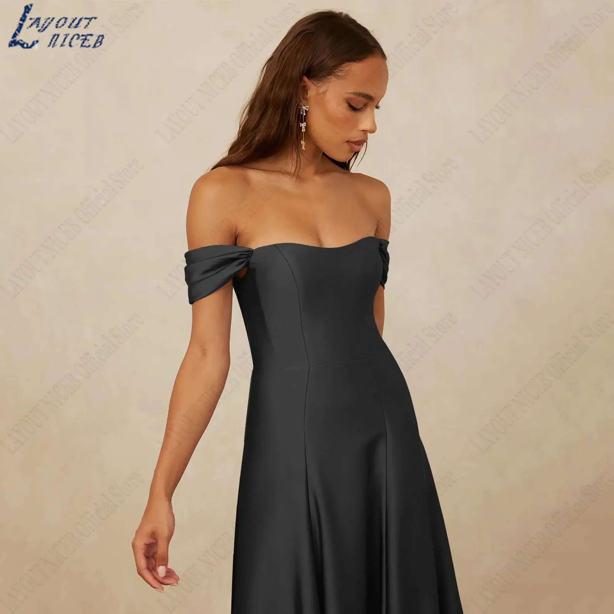 EVON-vestido de noche clásico de satén para novia, traje de celebridad de línea a con hombros descubiertos, largo hasta el suelo, personalizado Clásico vestido de noche de satén hombro con hombro vestido de celebridad