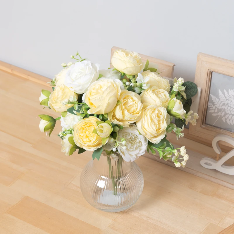 1 قطعة باقة الزهور الاصطناعية الحرير الفاوانيا لطاولة غرفة المنزل عيد الميلاد حفل زفاف ترتيب ديكور الحديقة في الهواء الطلق #3