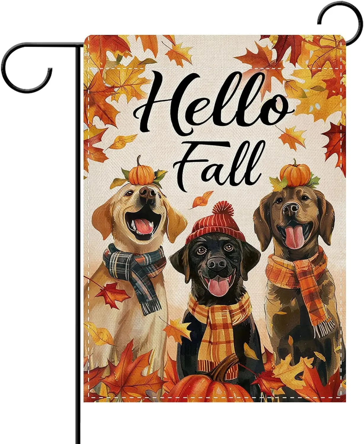 Hello Fall Labrador Dog Decorative Garden Flag, Autumn Maple 12X18in
