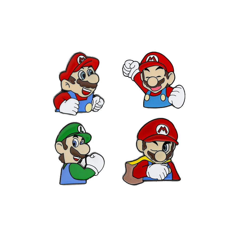 4 Pcs Creative Games SuperMario Metal Brooch Peach Funny Luigi And Mario Enamel lapel Backpack Clothing Pin Jewelry Accessories