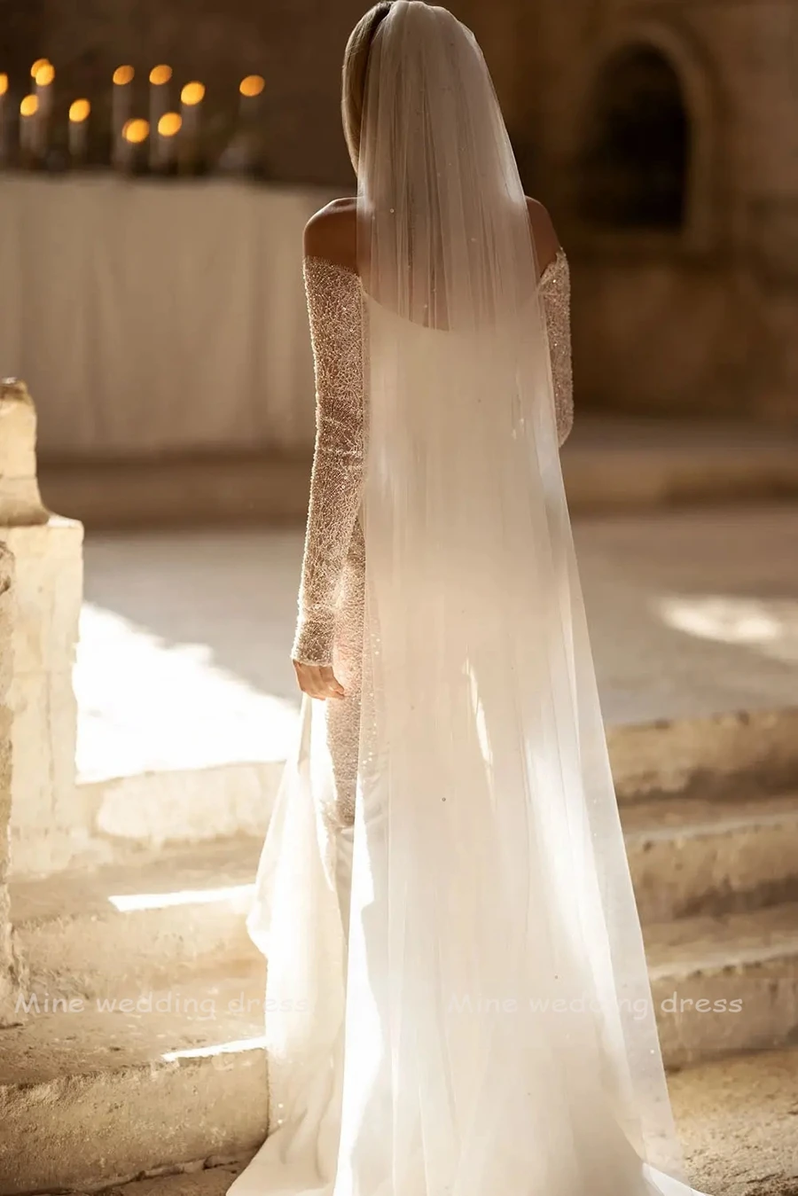 Abito da sposa sexy con scollo a cuore a maniche lunghe con spalle scoperte personalizzato Abito da sposa con sirena senza schienale Abiti da sposa