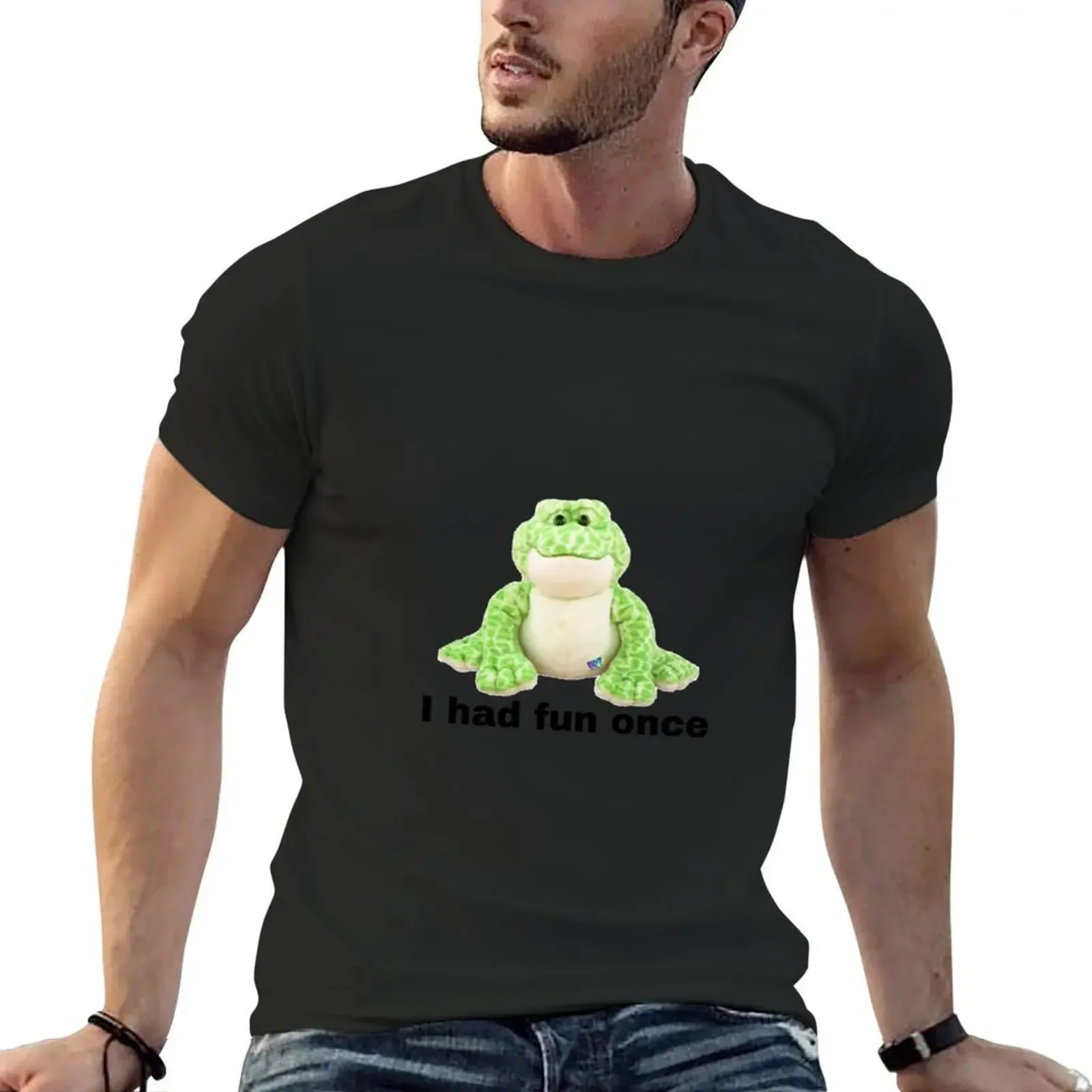 Webkinz frog I had fun once meme T-Shirt anime figures customs quick drying t shirts for men cotton